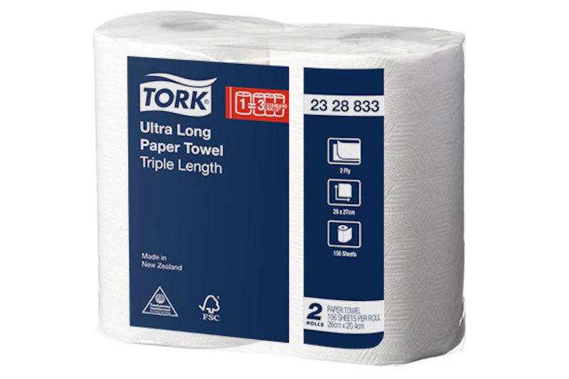 Tork Ultra Long Paper Towel - 2ply - White 26cm(L) x 20.4cm(W) 8 x Rolls/Carton