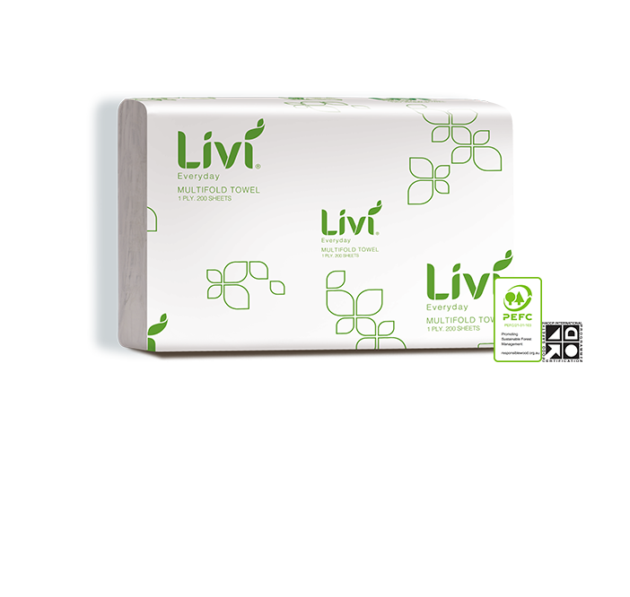 Livi Everyday/Basics Multifold Hand Towel 230mm x 240mm 1 Ply 200 Sheets 20 Packs/CTN