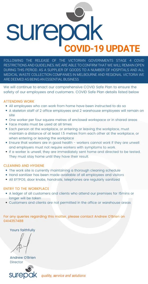 COVID-19 UPDATE - STAGE 4 RESTRICTIONS IN VICTORIA