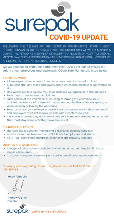 COVID-19 UPDATE - STAGE 4 RESTRICTIONS IN VICTORIA