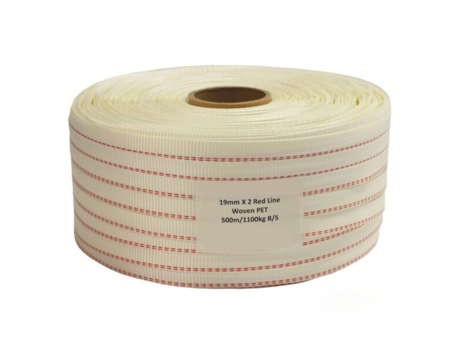 2 Red Line Heavy Duty Woven Polyester Strapping  1100kg Break Load 19mm x 500m