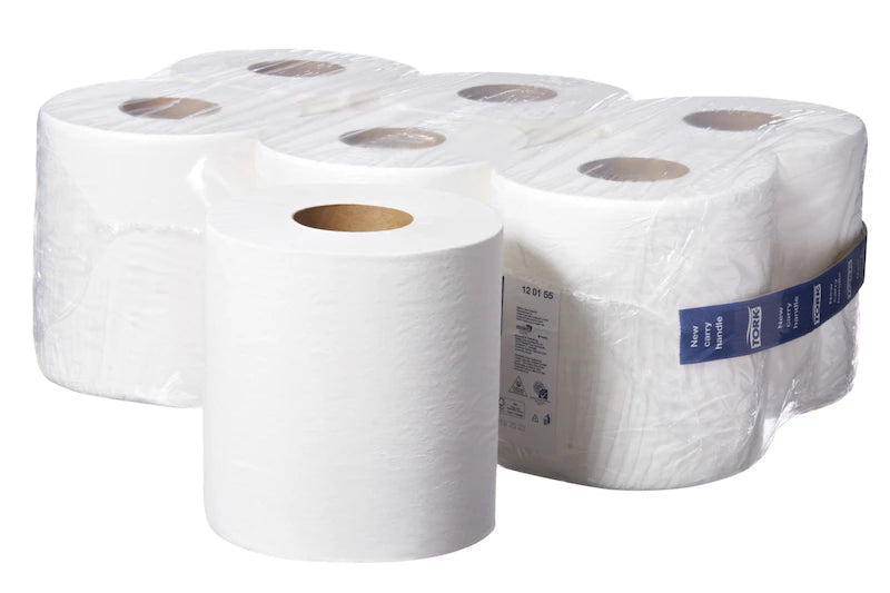 Tork Basic Paper Towel - White M2 - Centrefeed Roll 300m(L) x 20cm(W) 1 PLY 6 x Rolls/Carton