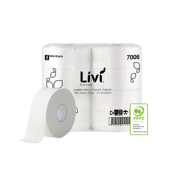 Livi Everyday Jumbo Toilet Tissue 2 Ply 300m 8 Rolls/CTN