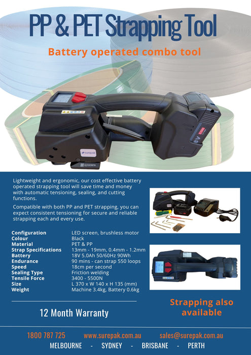 PET & PP Combo Battery Strapping Tool - Heavy Duty (Tension 40-400kg)