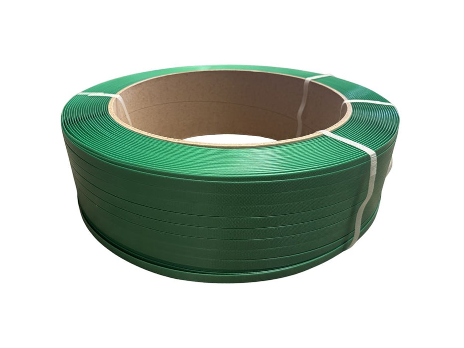 Green Embossed PET Strapping 520kg Break Load 16mm x 1100m 0.9mm